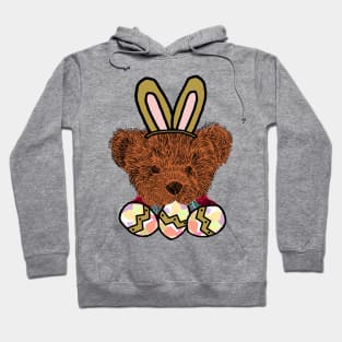 Happy Easter Bunny Ears on Teddy Bear Eating Easter Eggs Hoodie